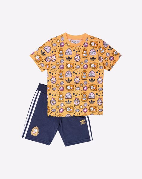 Orange adidas sales short set