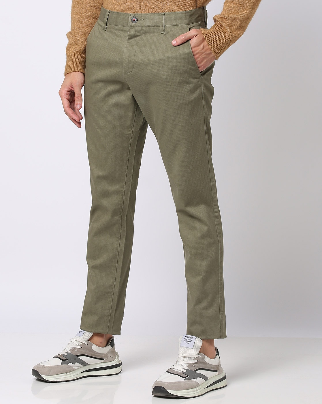 Buy Mast & Harbour Men Olive Green Regular Fit Trousers - Trousers for Men  15411142 | Myntra