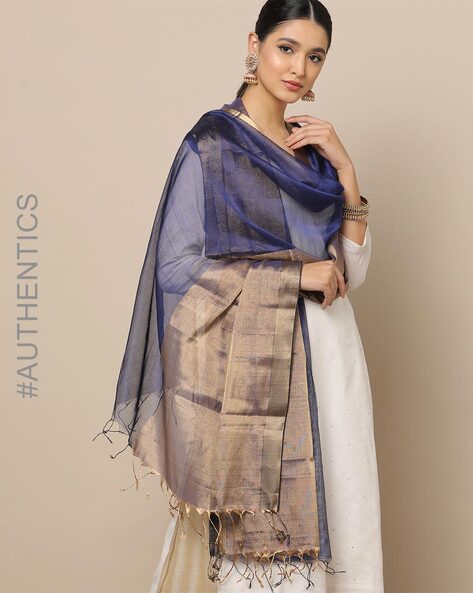 Handloom Pure Maheshwari Silk Cotton Half & Half Tissue Dupatta Price in India