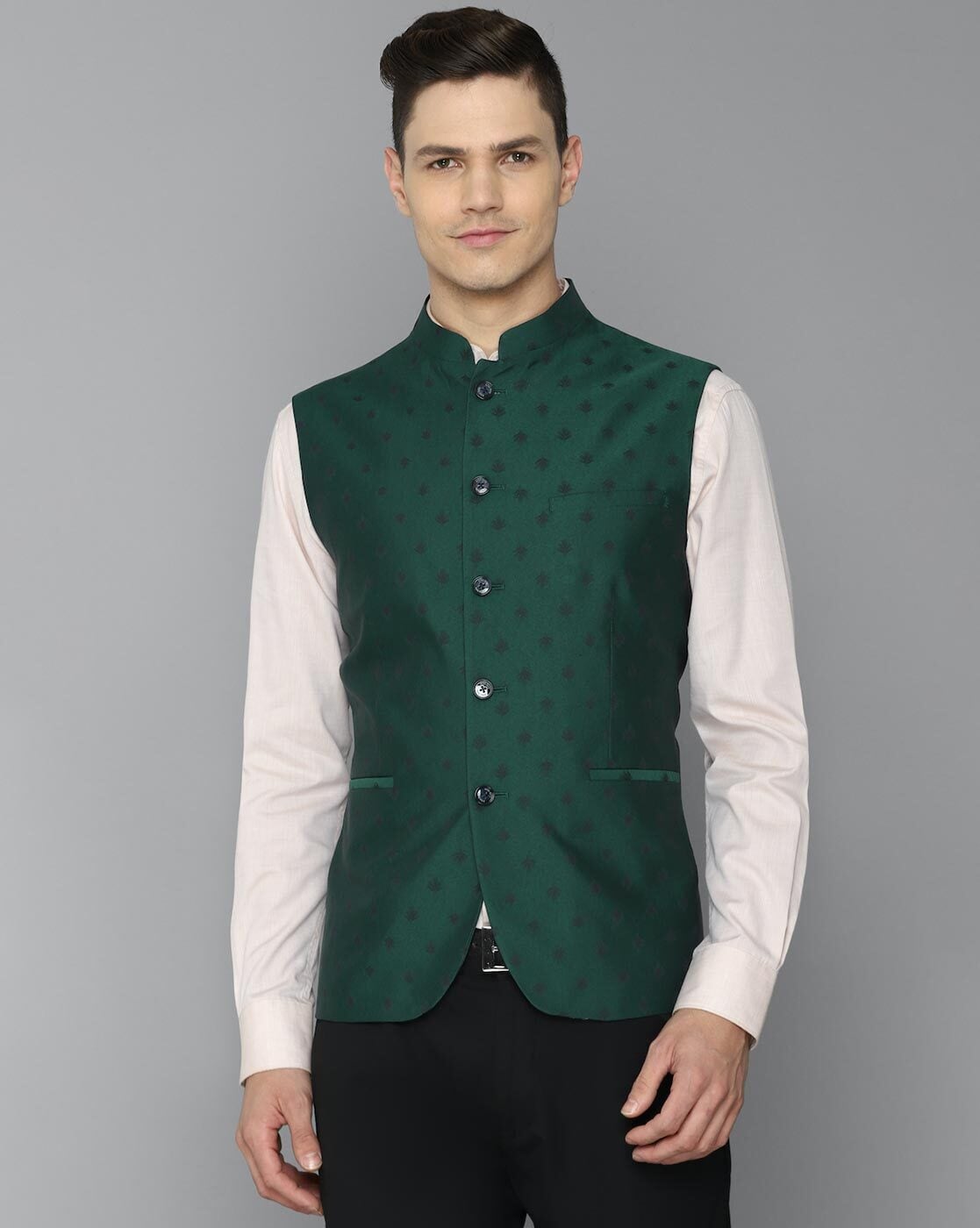 Buy Peter England Men Navy Print Nehru Jacket online