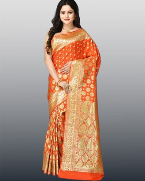 Buy Reeta Fashion Designer Orange Kubera Pattu Silk Saree Brocade Saree  With Unstitched Blouse Online at Best Prices in India - JioMart.