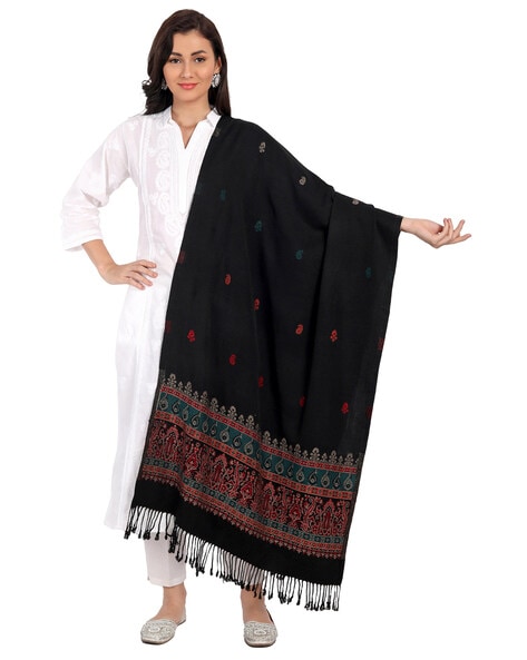 Wool Stole with Floral Woven Motifs Price in India