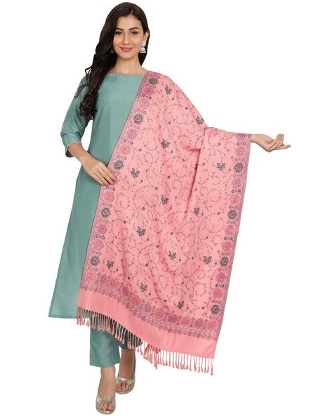 Wool Shawl with Floral Woven Motifs Price in India
