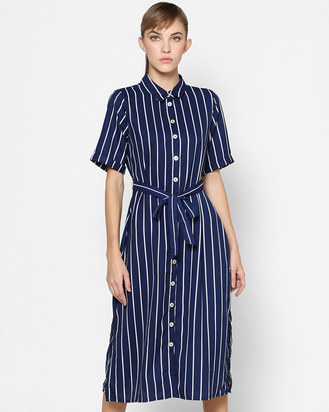 Geometric Print Shirt Dress with Tie-Up
