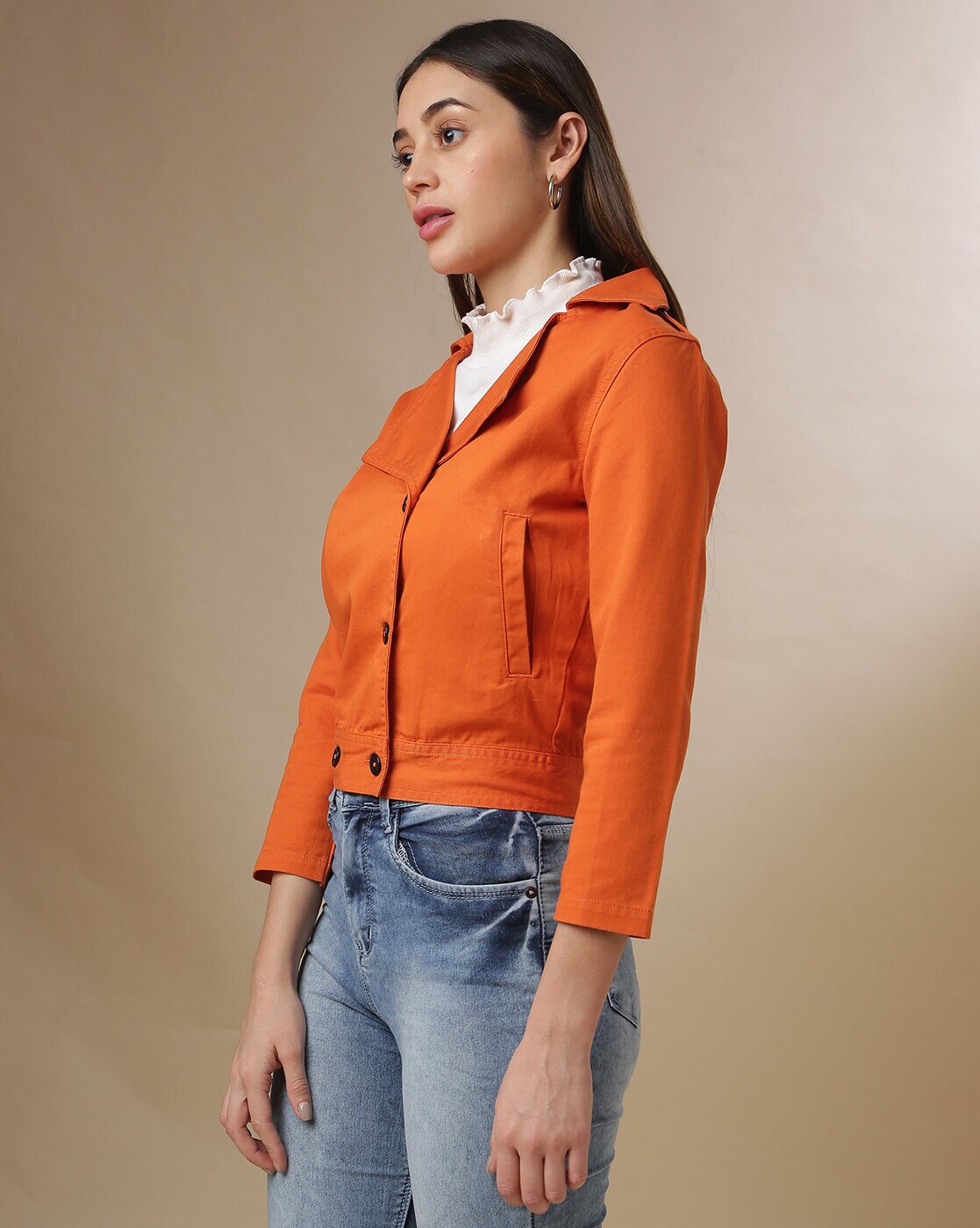 Custom Button Closure Distressed Plus Size Long Sleeve Orange Women Denim  Jacket - China Women's Denim Jacket and Denim Jacket price |  Made-in-China.com