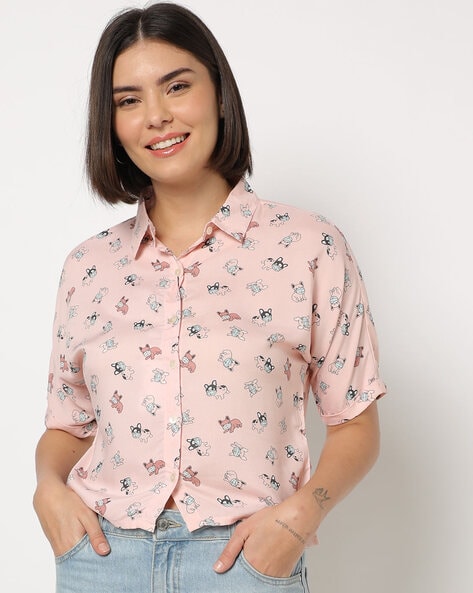Printed Button-Down Top