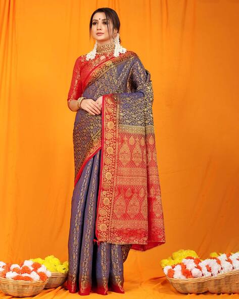 Buy Red Sarees for Women by Indie Picks Online | Ajio.com