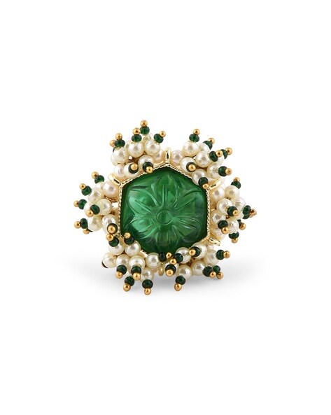 Isis Goddess Ring With Tahitian Black Pearl & Pavé-Set Brilliant Green  Tsavorite Garnets In 18K Blackened Gold