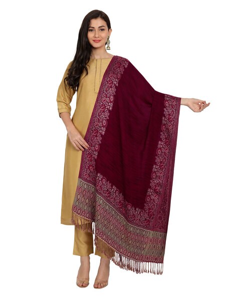 Wool Stole with Floral Woven Motifs Price in India