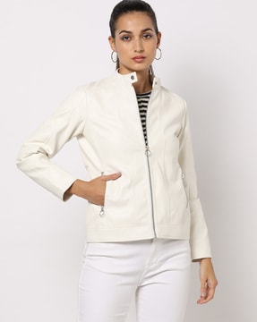 White colour leather on sale jacket