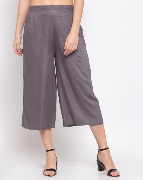 Women's Linen Wide Leg Palazzo Culottes Pants Elastic High Waisted Lounge  Beach Flowy Casual Pant Trousers with Pocket, Dark Blue, L: Buy Online at  Best Price in UAE - Amazon.ae