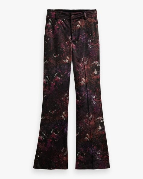 RED Crushed velvet high waisted flares, Womens Trousers