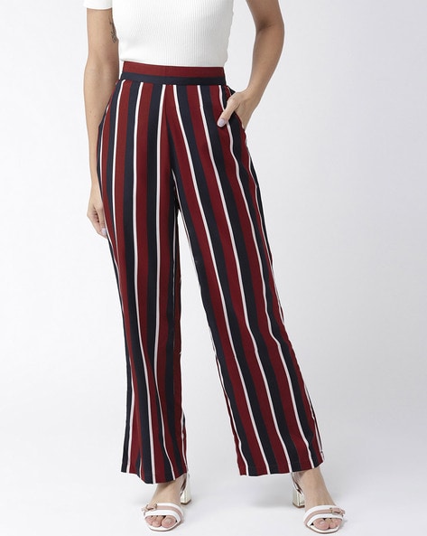 Buy Women Multicoloured Regular Fit Striped Parallel Trousers online   Looksgudin