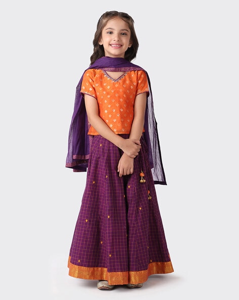 Buy Cotton Printed 3 Piece Lehenga Choli Set for Kids Online at Fabindia |  10712072