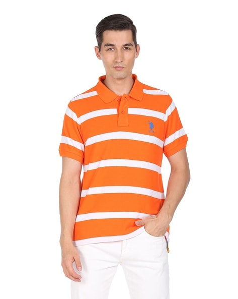 Orange and white striped polo clearance shirt