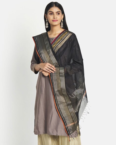 Hand Woven Dupatta with Striped Border Price in India