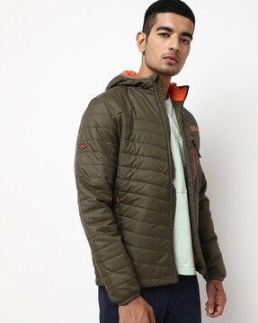 men's quilted down hooded puffer jacket