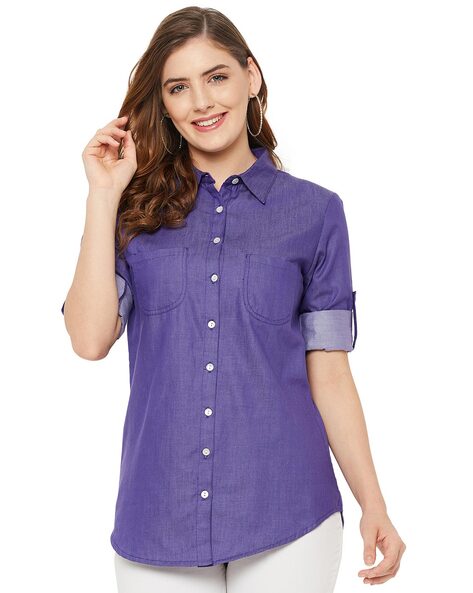 Buy Ruhaan's Ruhaans Women Purple & White Tie & Dye Classic Casual Shirt at  Redfynd