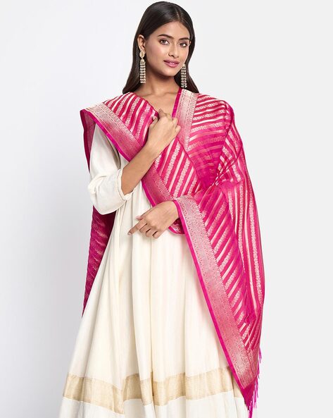 Floral Woven Dupatta  with Tassels Price in India