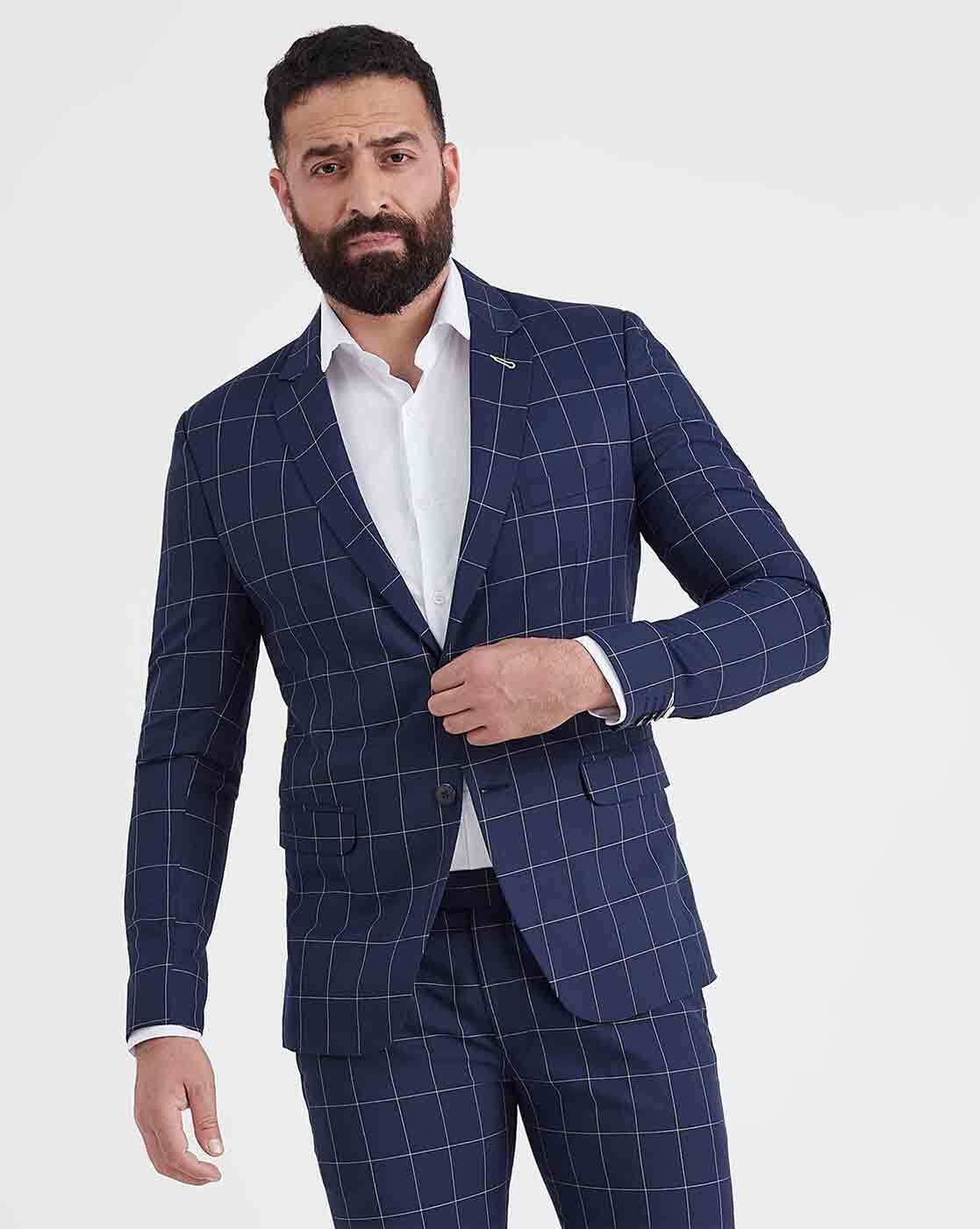 Blue blazer with top white checks