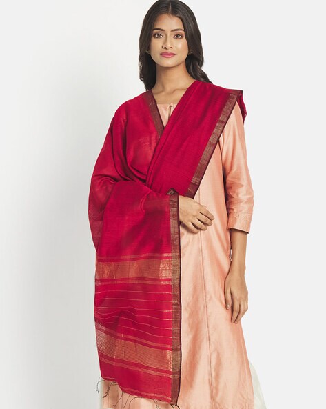Hand Woven Dupatta with Contrast Border Price in India