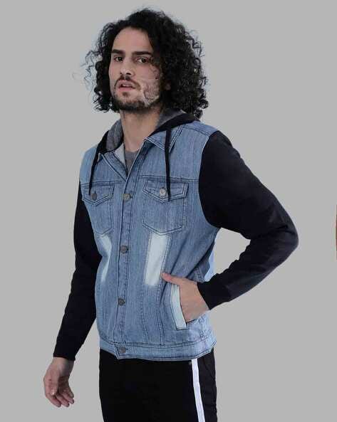 Buy online Blue Color Block Washed Denim Jacket from Jackets for Men by Campus  Sutra for ₹1669 at 36% off | 2024 Limeroad.com