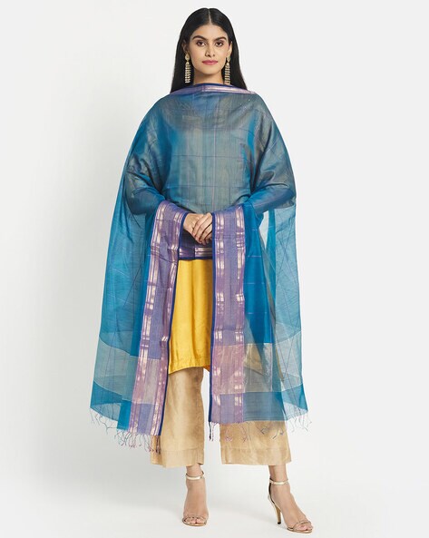 Striped Woven Dupatta with Tassels Price in India