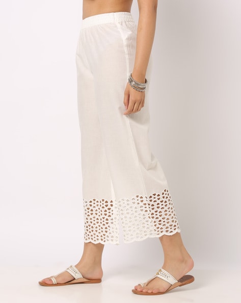 Buy Dharan Grey Narrow Woven Cotton Palazzo Pants For Women Online   Okhaistore