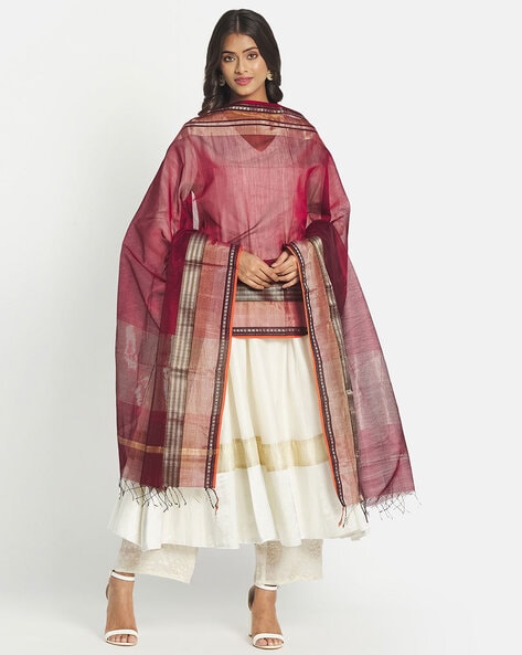 Hand Woven Dupatta with Striped Border Price in India