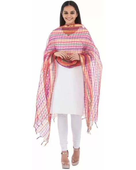 Striped Dupatta with Fringed Border Price in India