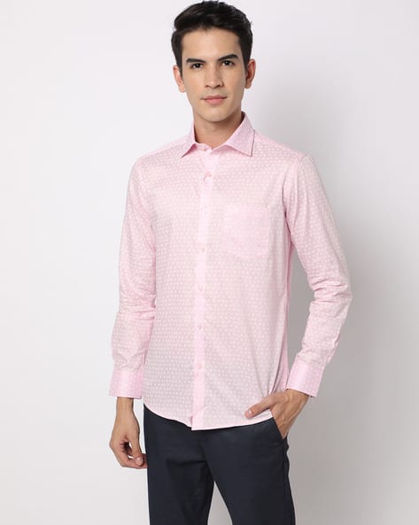 Micro Print Shirt with Patch Pocket