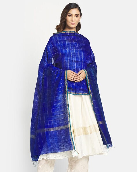 Checked Woven Dupatta with Contrast Border Price in India