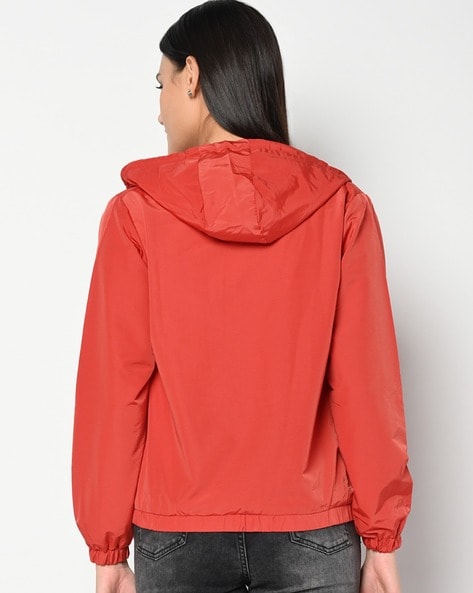 Fort Collins Lightweight Zip-Front Hooded Bomber Jacket For Women (Orange, L)