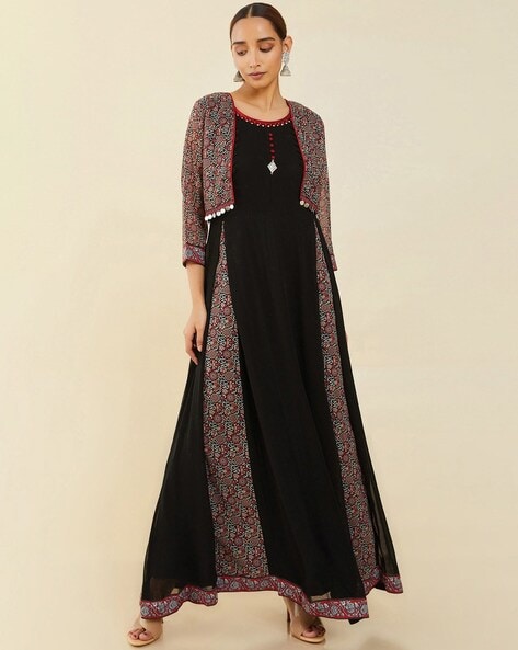 Shop Black Dapper Embroidered Gown & Short Chic Jacket Set by SEJAL KAMDAR  at House of Designers – HOUSE OF DESIGNERS