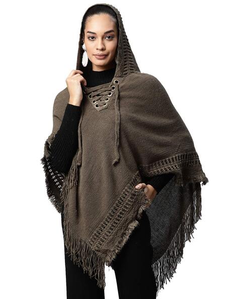 Knitted Asymmetrical Hooded Poncho Price in India