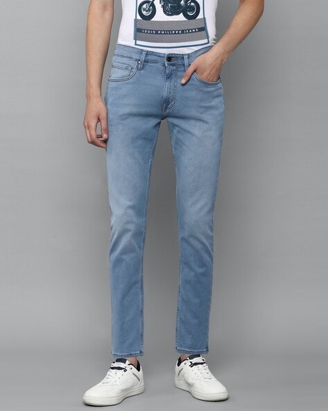 Buy Louis Philippe Jeans Men Blue Slim Fit Mid Rise Light Fade