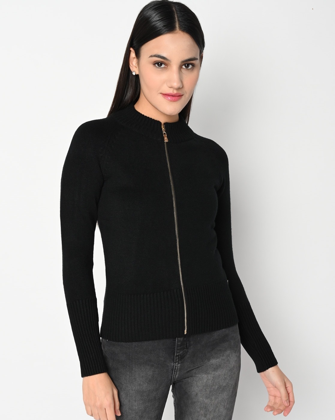 Womens black sales zipper cardigan