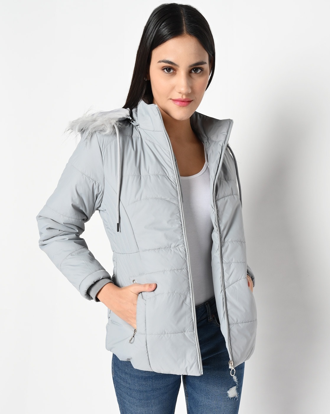 Buy Grey Jackets & Coats for Women by Y-LONDON Online | Ajio.com