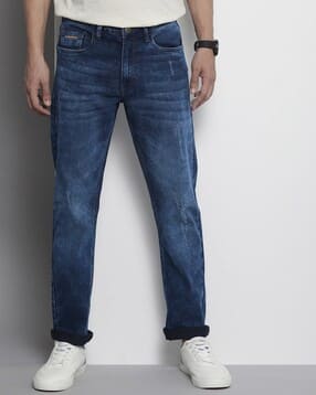 Heavily Washed Straight Fit Jeans