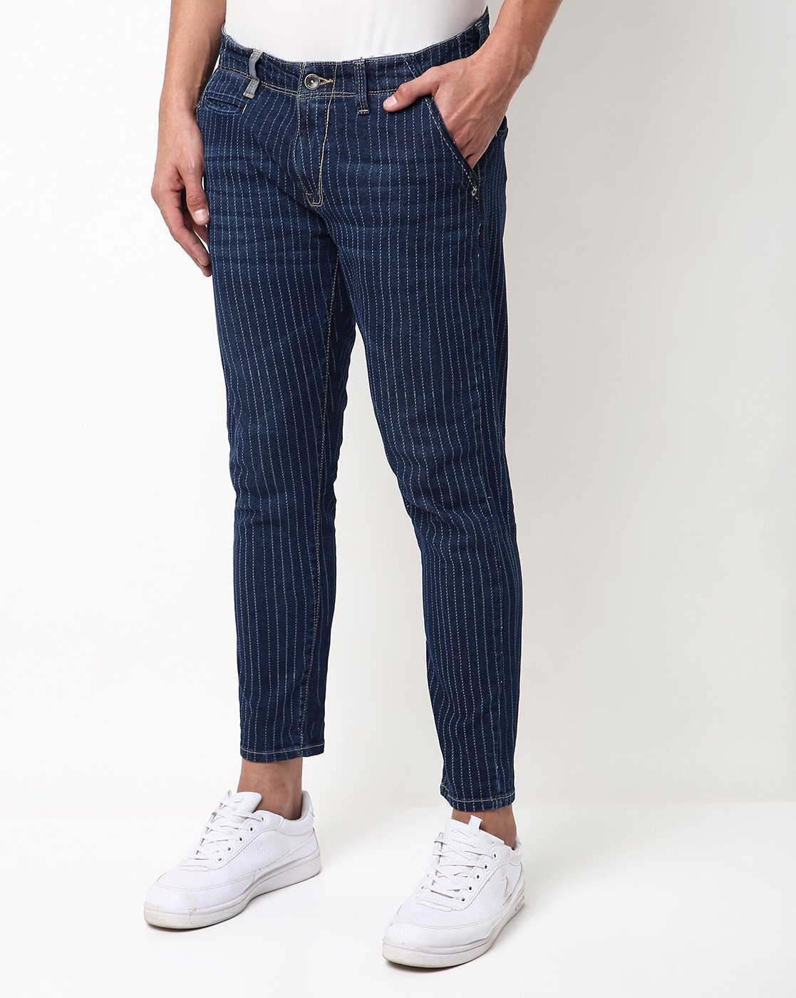 Men's Ankle Length Slim Pencil Pants Trousers Casual Denim Skinny Mens  Jeans | eBay