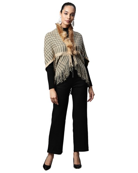 Geometric-Woven Draped High-Low Poncho Price in India