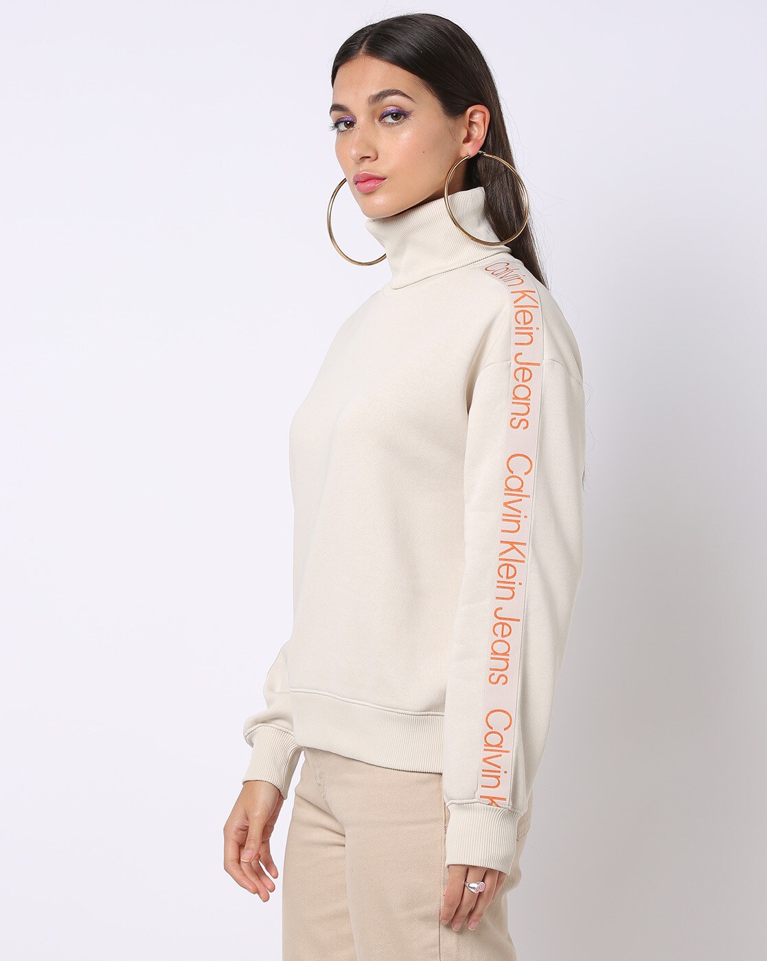 Turtleneck Sweatshirt with Logo Tape Sleeves