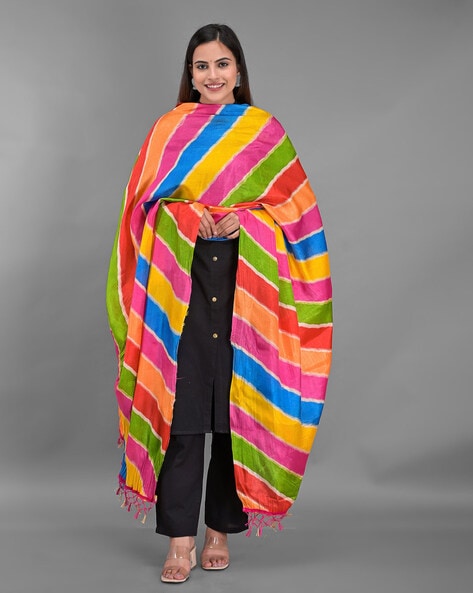 Colour-Block Dupatta with Tassels Price in India