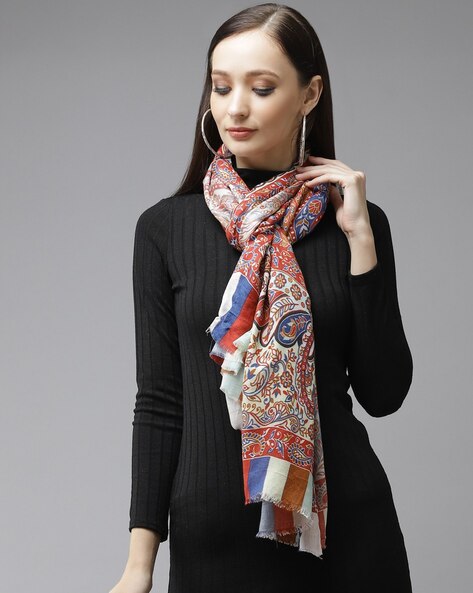 Floral Print Stole with Fringes Price in India