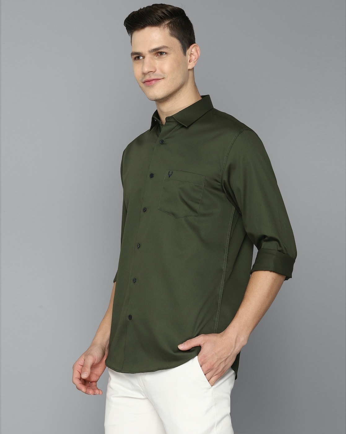 Casual Olive Solid Shirt - Zing