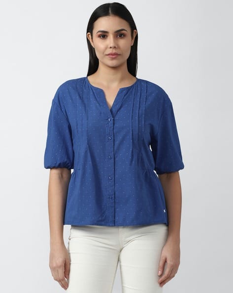 VAN HEUSEN Micro Print Button-Front Top
