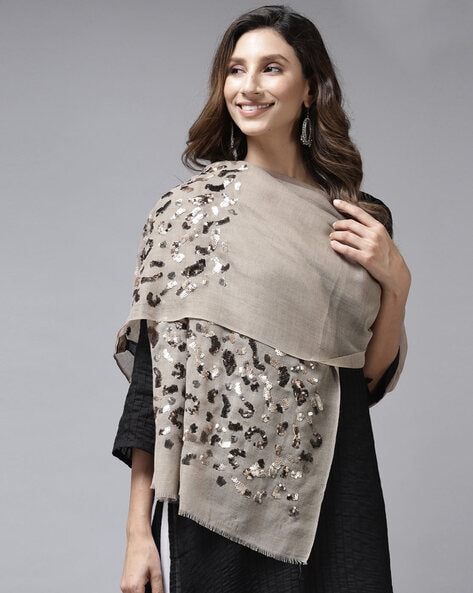 Embellished Stole with Frayed Hemline Price in India