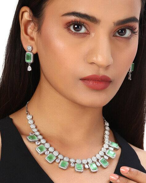 Voylla Silver Brass Long Necklace Set