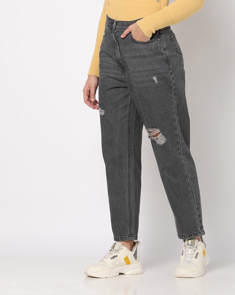 KanCan High Rise Mom Jeans for Women in Grey | KC5506GR – Glik's