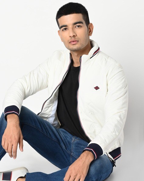 Spykar White Slim Fit Puffer Jacket